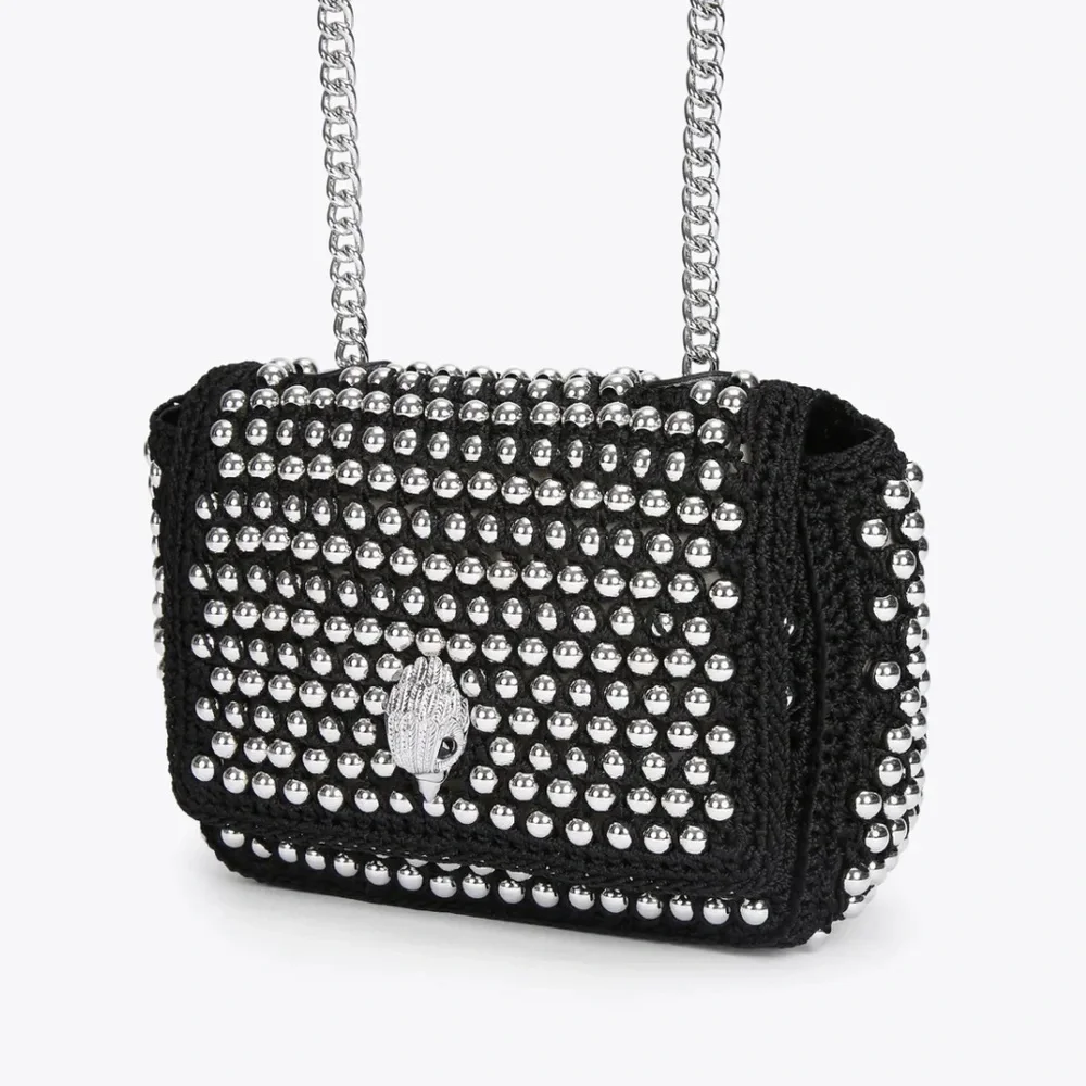 Kurt Geiger London Medium Crochet Kensington NWT Black Silver Studs Chain Strap